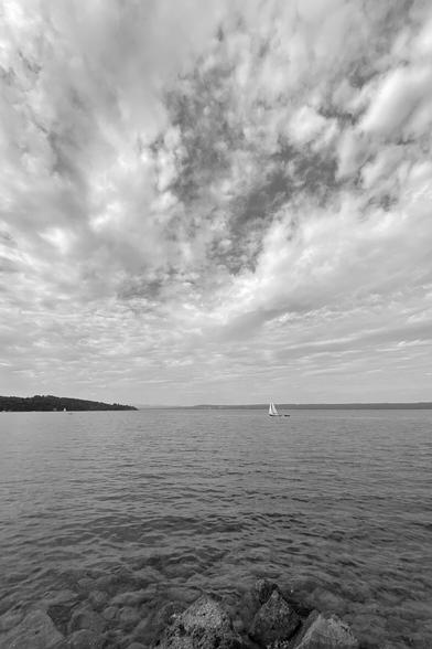 Black and white photo showing the Ammersee in Germany.