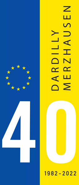 Unterer Teil des Partnerschaftsbanners mit der Aufschfrift "Dardilly Merzhausen 40 1982-2022"