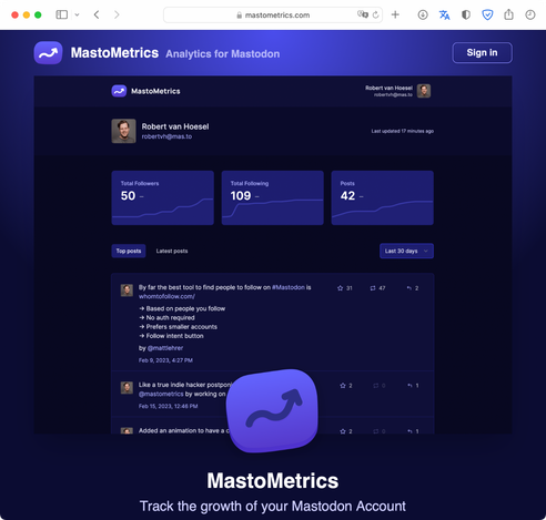 #MastoMetrics (https://mastometrics.com/), tracks the growth of your Mastodon account