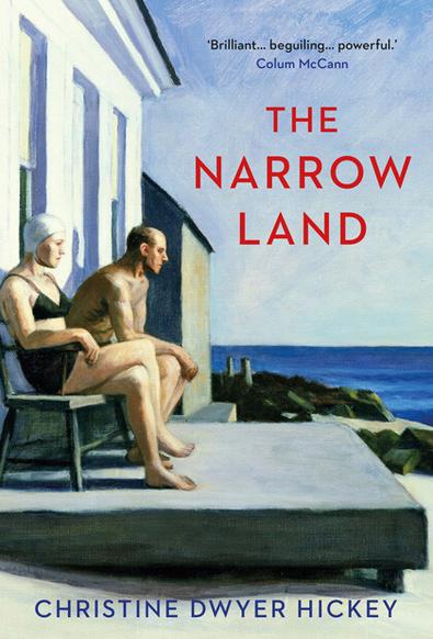 cover of THE NARROW LAND novel with Edward Hopper painting of a couple looking at an empty beach