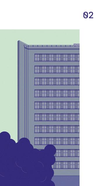 An illustration of new (1929–1930) Spolchemie administration building in Ústí nad Labem.
