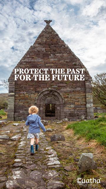 A little boy runs along the path to Kilmalkedar Church on the Dingle Peninsula. Following responsible tourism and sustainable tourism guidelines in protecting historic monuments like this is vital so that future generations can enjoy them too