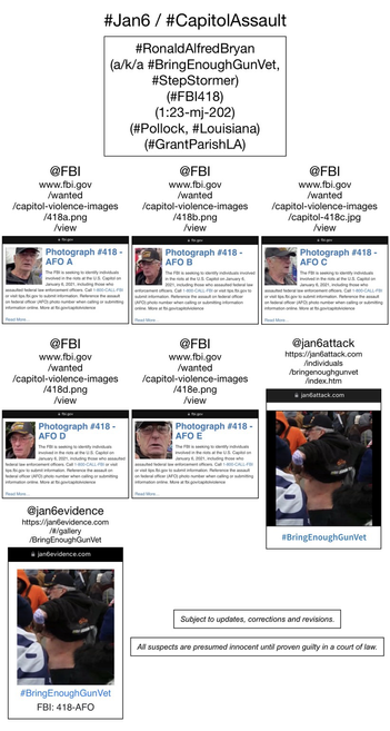 Photos of January 6th riot suspect Ronald Alfred Bryan (of Pollock, Louisiana).