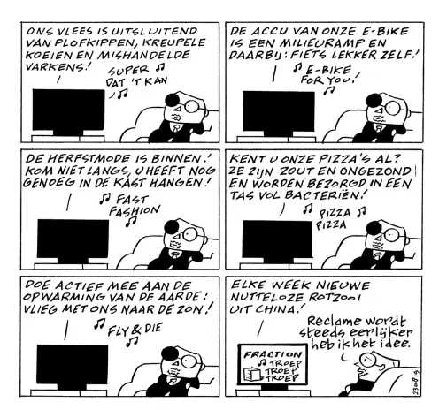 Cartoon over overconsumptie en klimaat