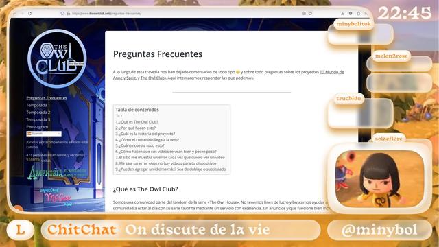 overlay de stream twitch en partage d'écran. on y voit le titre, le tchat, les réseaux sociaux et l'écran de mon navigateur, dans un style claymorphisme, glassmorphisme, avec une palette de couleur orangée