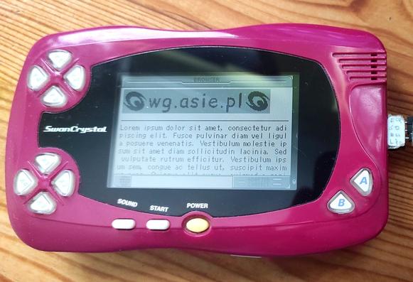 a swancrystal displaying the contents of the "wg.asie.pl" website (only accessible from a wonderswan)