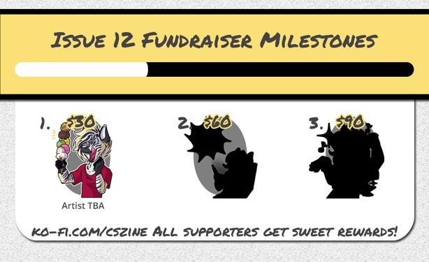An image showing three silhouettes of artwork that get revealed at each milestone. Milestone one is revealed to be a telegram sticker of an anthro golden zebra about to enjoy an icecream cone with MANY scoops.