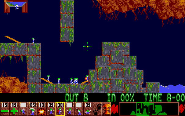 Lemmings (Amiga) screenshot:
Lemming mayhem!