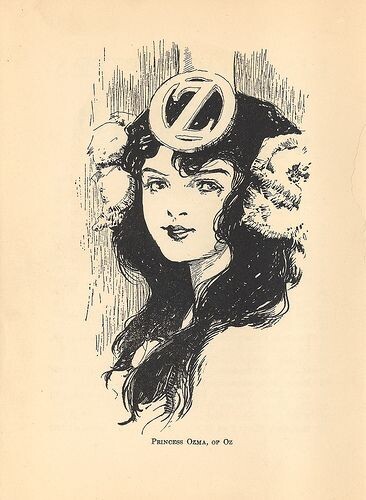 Picture shows girl with long hard hair smiling. She wears an emblem showing the word OZ on her head.