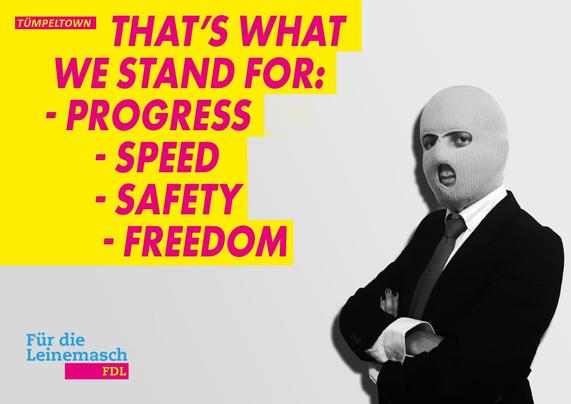 Satirical advertisement in the design of a so-called liberal party. Text see toot