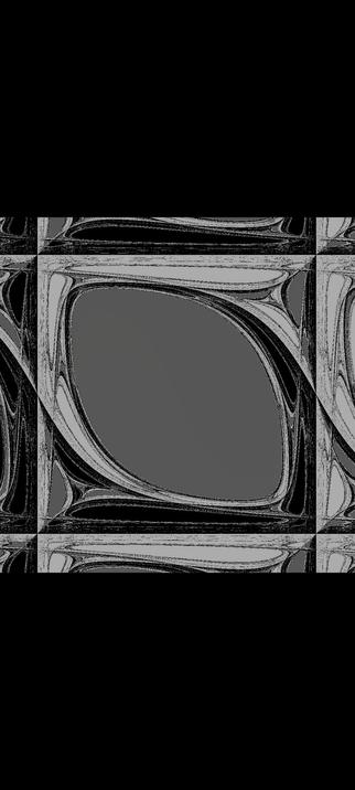 Dynamical System looking like a handdrawn square black and white patterned frame around a eyeshaped all-gray image
To all sides there seem to be copies of this square arragend checkerboard-style