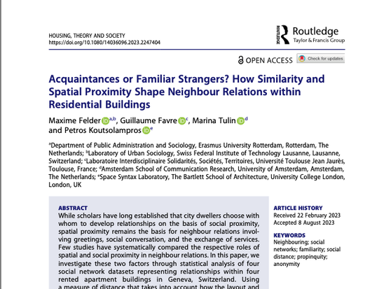First page of the newly published paper in Housing Theory and Society