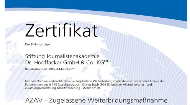 Ausschnitt aus dem Zertifikat für den Lehrgang Onlineredakteur/in Crossmedia