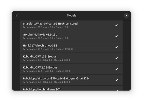 A lot of models available thanks to AI Horde