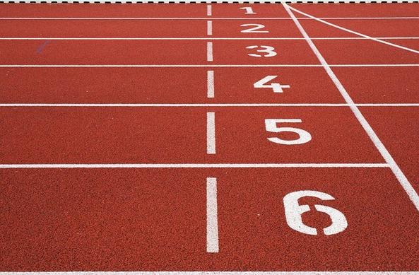 White numbers on a red track