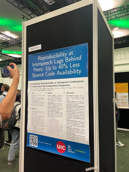 A poster comparing source code availability at various conferences. INTERSPEECH isn’t doing so hot. Positively, trend is up, across all conferences.