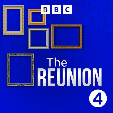 Graphic for Radio 4 programme The Reunion, featuring various different picture frames against a blue background
