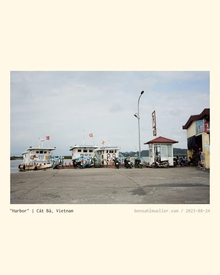 Small ferries in a small harbor in Vietnam.