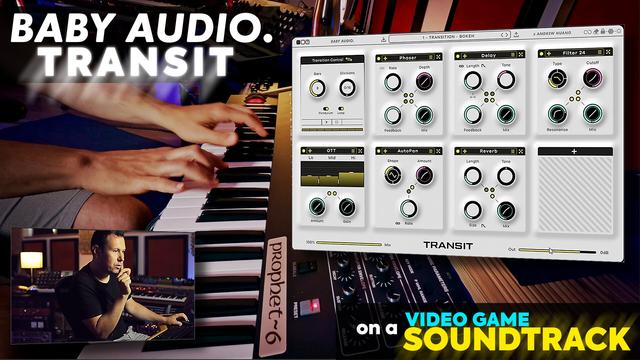 A synthesizer being played and an audio plug-in on screen.