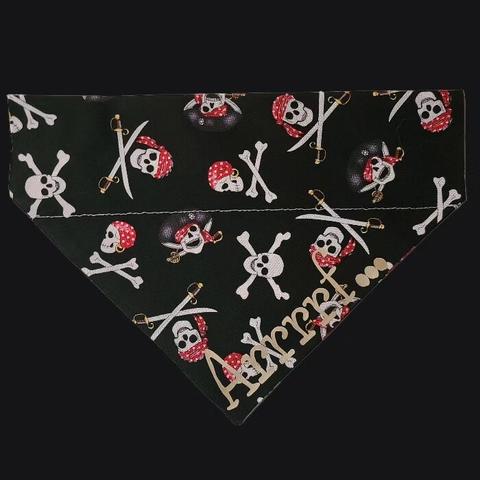 our pirate skull with swords pet bandana that says "Arrrrf..."