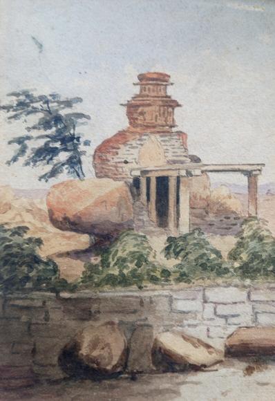 Watercolour of a stone or brick monument in Bangalore, 1876.