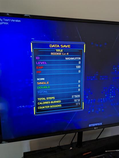 The data save screen on a StepPXX build, which only shows if you miss 50 consecutive steps, in which case it kicks out out and ends your session mid chart because you obviously suck too much to continue