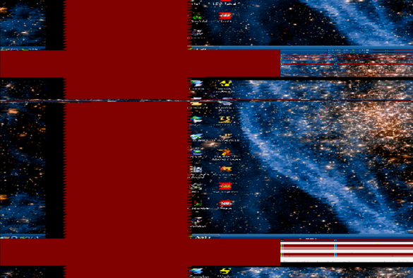 A screenshot of a Windows XP desktop, but with a seriously messed-up video signal.