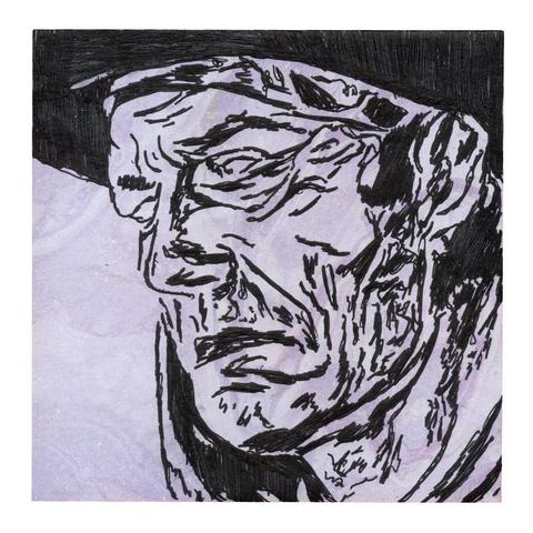 Pen drawing of Lon Chaney as Alfonzo the Armless drawn on a marble Post-It note.
