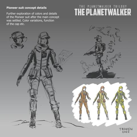 Sketches of a survival suit.