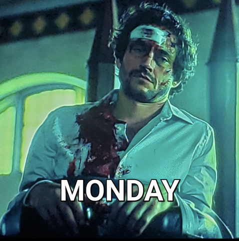 A picture of Will from Hannibal looking all beat up and bloody with a bandage on his head