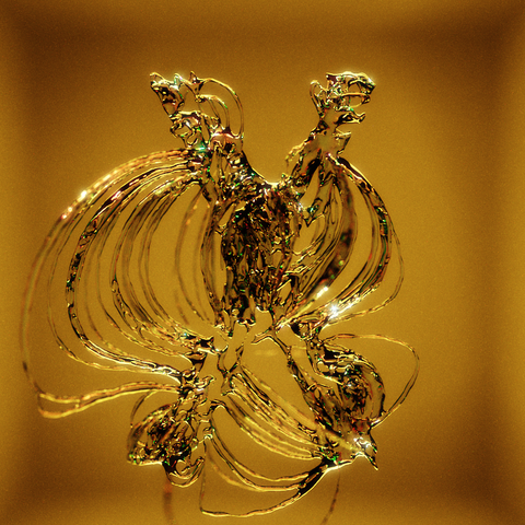 A 3D render of the letter X formed by hundreds of fieldlines with the entire structure using a glass material.