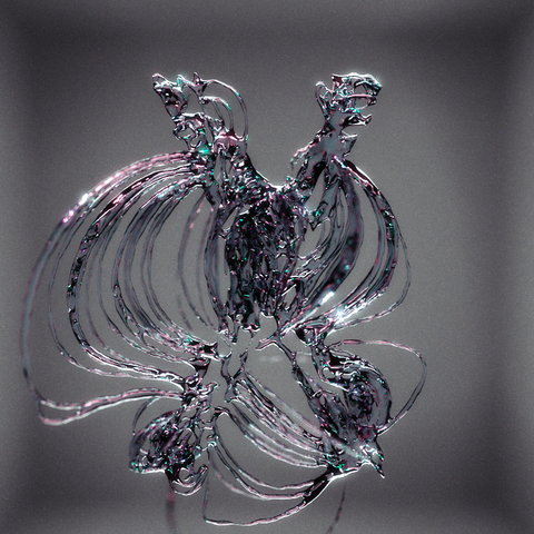 A 3D render of the letter X formed by hundreds of fieldlines with the entire structure using a glass material.