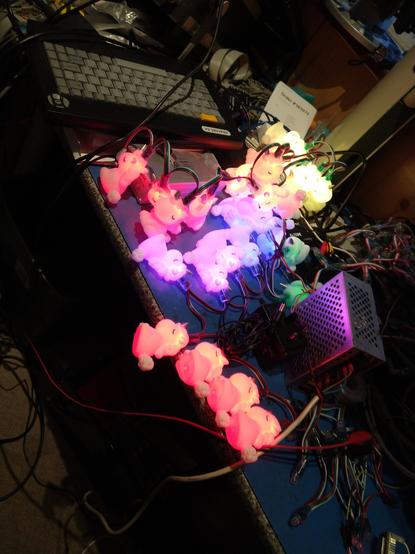 A bunch of WS2811 unicorns showing the 6-colour Pride flag