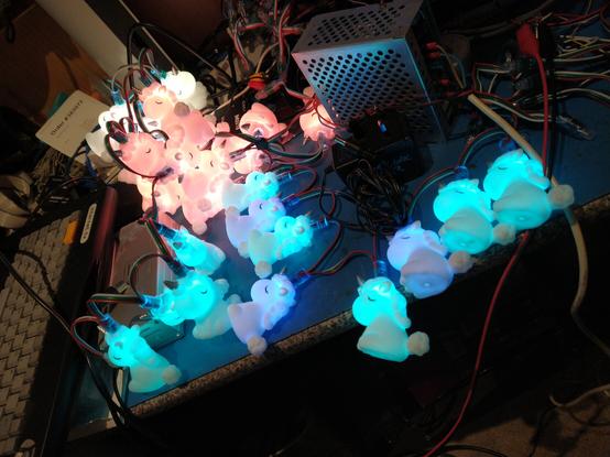 A bunch of WS2811 Unicorns showing the Trans Pride flag