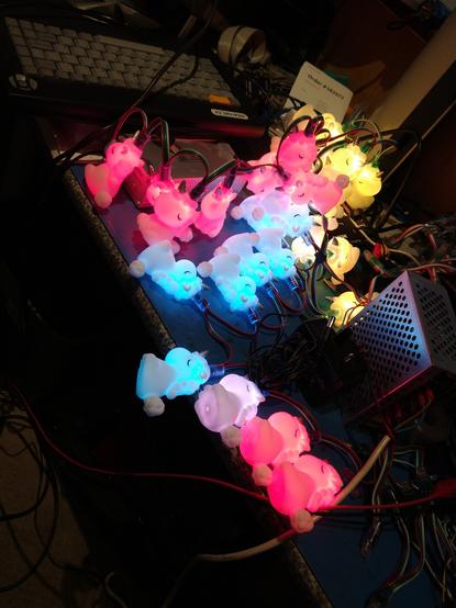A bunch of WS2811 Unicorns showing the Pan Pride flag