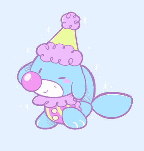 Art of a Popplio dressed up as a clown! He's winking at you!