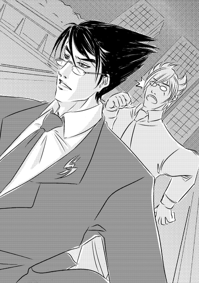 Digital fanart of Jin Kazama and Lars Alexandersson from Tekken (Modern AU style). Jin is a CEO and Lars is his harried secretary.