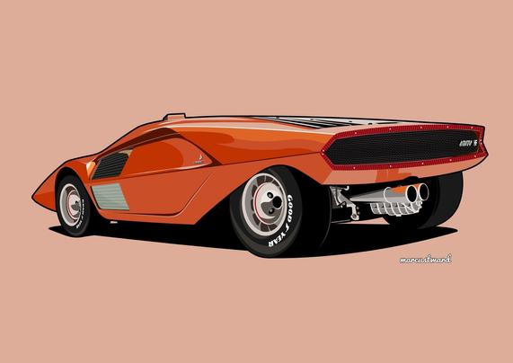 Drawing of a Lancia Stratos Zero concept car