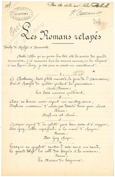 Paroles de la chanson Les Romans retapés  (1893)