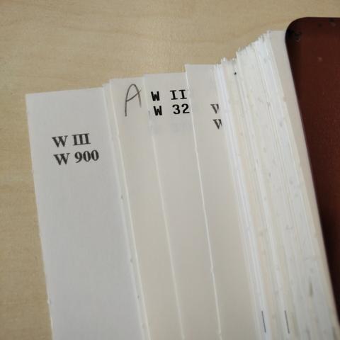 foto einiger bibliothekskatalogkarten aus einer signaturengruppe W III