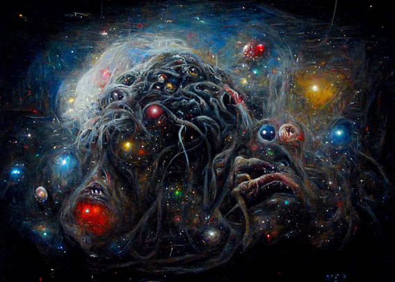 A piece of artwork depicting the Old One Yog Sothoth from the works of H.P. Lovecraft.