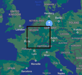 Map of Europe with black box, 400 kms on a side superimposed to show area burned compared to map of know geography.

Everything with the black box is burned to the roots. Thats how much land has been burned so far.

The box covers an area from Amsterdam to Berlin, south to the Italian border, west to Lyon, north to Amsterdam..

This is not calculated, its approximate, the box of burned area should be 400 by 400 km, that is accurate.

This fire crisis is an ALARM that we have been re-assured to the brink, re-assured on how soon, how fast damages will kill and destroy, And we have been "oceans levels rising by the end of century" "re-assured by what climate chaos is.

They were not just wrong, they have been lying.