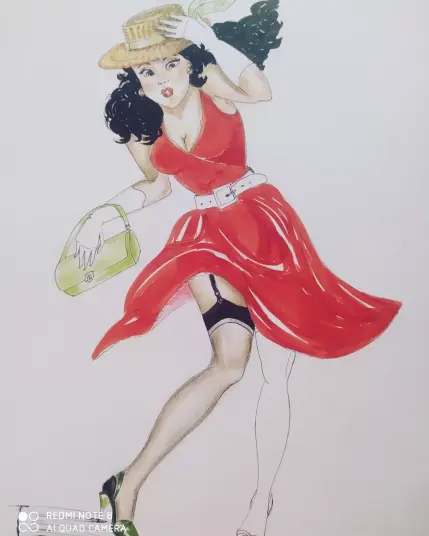 Pin-up girl drawing and colours