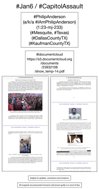 Screenshot of pages from court document pertaining to January 6th riot suspect Philip Anderson (Mesquite, Texas).