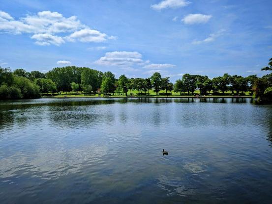 Pontefract Park lake, Yorkshire on a beautiful clear morning.