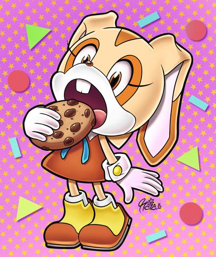 Cream the Rabbit eats a cookie