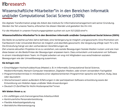 A screenshot of the job ad that can be found at https://t1p.de/xv2sa