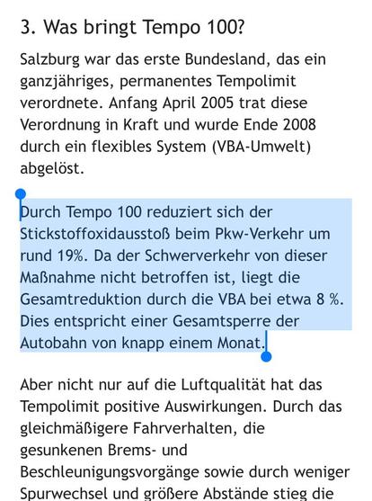 Bildausschnitt der Website des Landes Salzburg zur Wirkung des IGL-Tempo 100