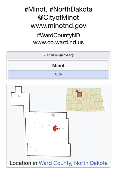 Screenshot of map showing location of Minot, North Dakota (from Wikipedia).