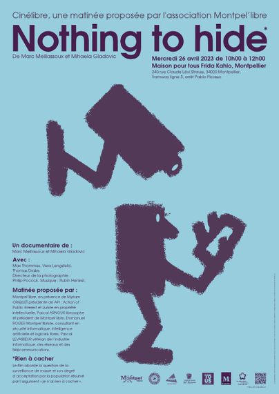 Affiche montrant une caméra publique qui filme le téléphone d'une personne